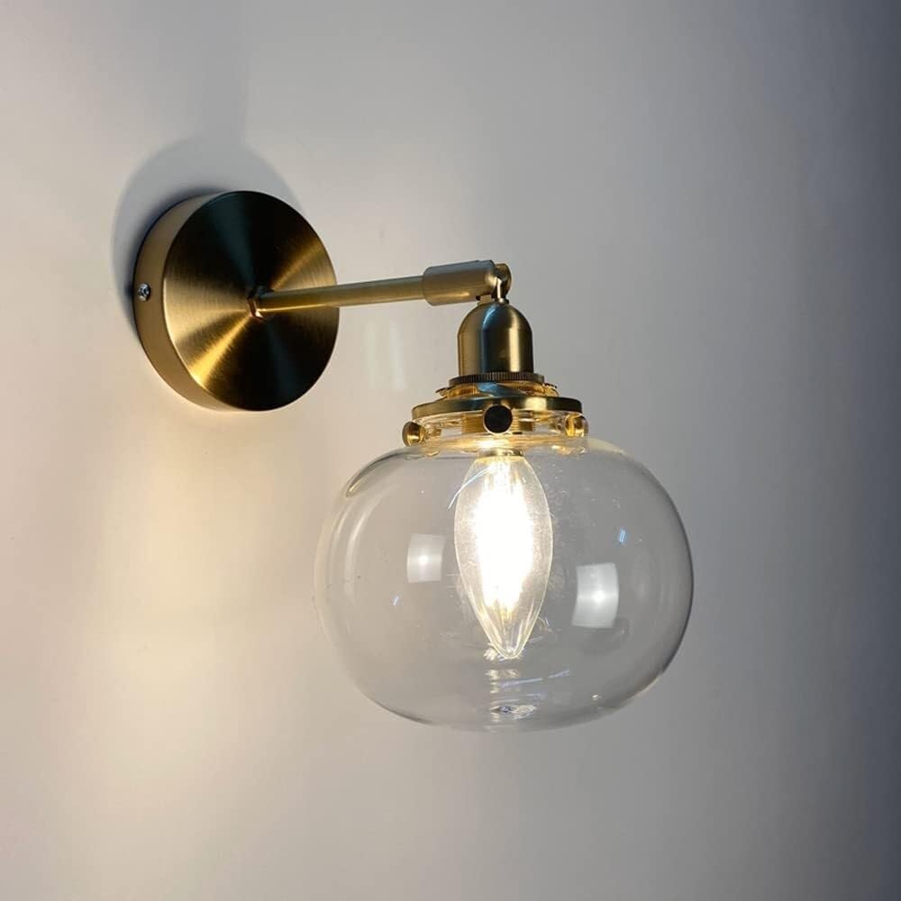 Applique da Parete per Interni Camera da Letto Comodino Lanterna da Parete E27 Lampade da Parete Giapponesi retrò in Ottone E Vetro Veranda Corridoio Bagno Specchio del Bagno Luce Frontale