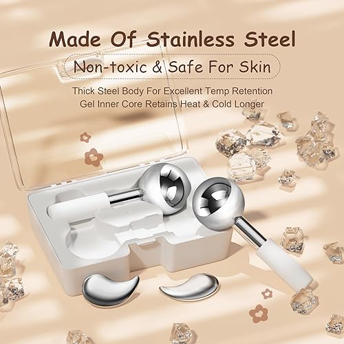 360 Rotating Ice Globes for Face, Unbreakable Stainless Steel Cryo Globes with Carry Case, Ideal Skincare Cryo Sticks, Ice Roller Ball for Face & Eyes Puffiness Relief - Estheticians Approved - Image 4