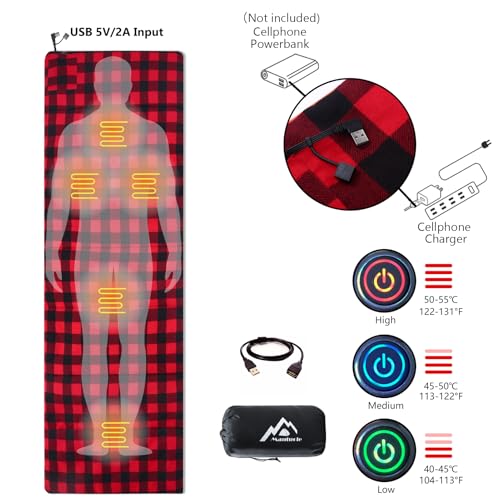 Heated Sleeping Bag pad, Operado por Alimentación USB 5V/2A, Color Rojo Flannel miniatura 3