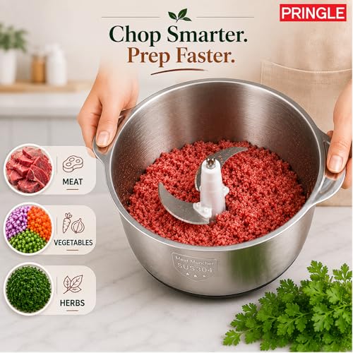 Image of Pringle Quad Max 3L Electric Chopper 400W | Vegetable & Meat Grinder, Mincer | 3 Speed Control | Stainless Steel Body | Multi-Function Food Processor for Kitchen | 1 Yr Warranty