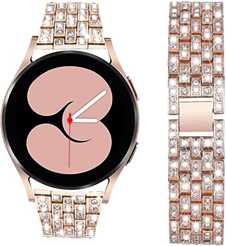 V-MORO 20mm Damen Schmuck Armband Kompatibel mit Samsung Galaxy Watch 7/6/5/4/FE 40mm 44mm Elegantes Glitzer Edelstahl Ersatzarmband für Watch 6&4 Classic/Watch5 Pro/Active 2/Watch3 41mm - Rose gold