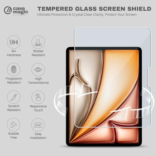 Image of CaseMagic Pack of 1 Tempered Glass For iPad Air 13 inch M3 /M2 2025 /2024, iPad Pro 13 M4 2024 Screen Protector, 9H hardness, Ultra Clear, Scratch Resistant, Responsive Touch, Shatter Proof, Bubble Free