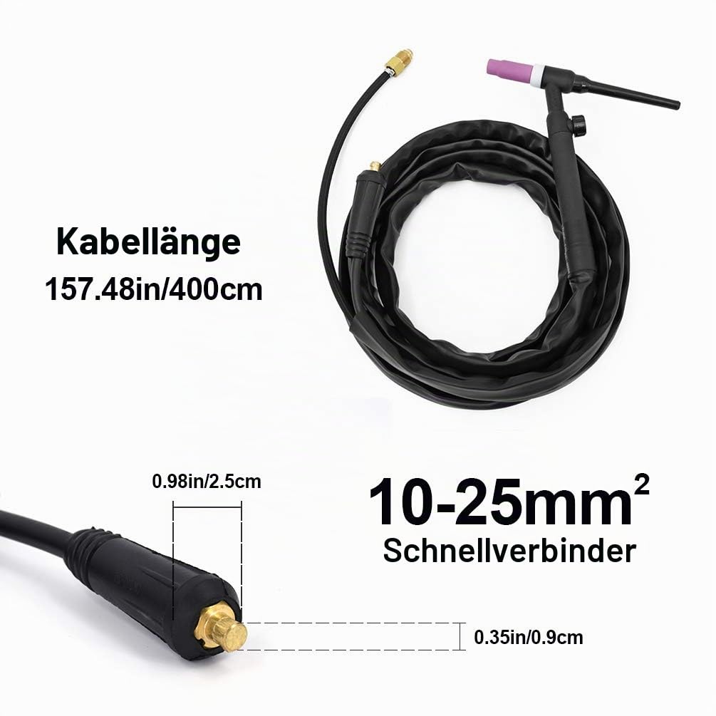 HITBOX 200A WP17V WIG-Schweißbrenner 4m luftgekühlt 10-25R Schnellanschluss