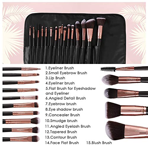 Vivid Stella Pincel Herramientas de Maquillaje Cerdas de Fibra Premium Pinceles Cosméticas Fundación de Cerdas Mezcla Sonrojo Ocultador Ojo Sombra 15 Piezas Cover