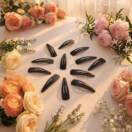 Image of Glaze Black Snap Hair Clips, Glossy Finish Metal Medium Tic Tac Clips for Women, Pack of 12
