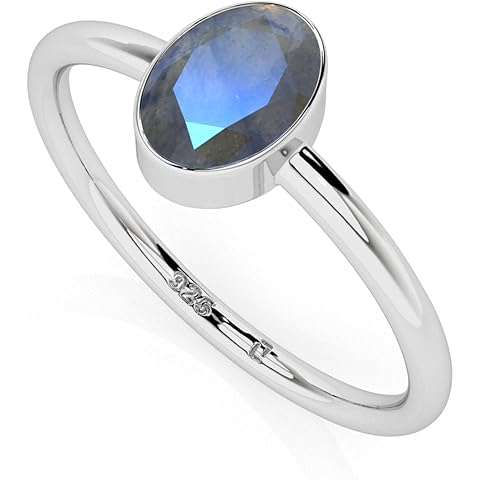 Natural Labradorite Stackable Ring for Women in Sterling Silver, November Birthston...
