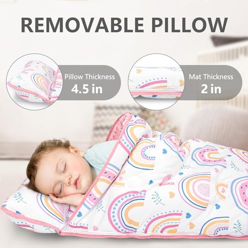 Image of Primlect Toddler Nap Mat Extra Large Thickened 55''x35'', Soft Sleeping Bag with Detachable Minky Blanket and Pillow, Portable for Daycare, Preschool, Kindergarten, Travel, Boys and Girls