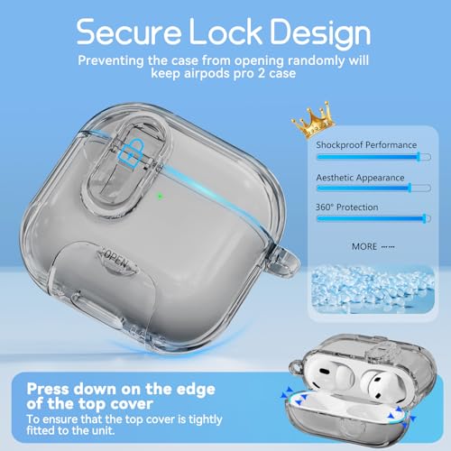 Image of for AirPods Pro 2nd 1st Case with Safety Lock,Clear Black | Clear Case with Phone Stand & Cleaner Kit,Cute Floral Chain for Women Girls,Soft TPU Protective Cover,Shockproof