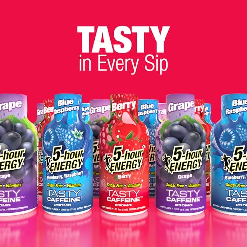 Image of 5-hour ENERGY VARIETY PACK Berry, Grape & Blue Raspberry Flavors, 30 Count, 1.93 Fl Oz Energy Shot, Extra Strength, Amino Acids, B Vitamins, Sugar Free and Zero Calories