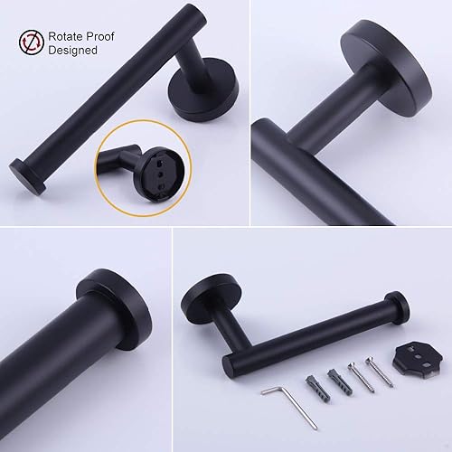 Miniatura 7 de GERZWY Juego de accesorios de baño de 2 piezas, anillo de toalla negro y soporte de papel higiénico SUS 304 de acero inoxidable montado en la pared,