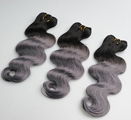 Brazilian Ombre Dark Grey Body Wave Virgin Hair Two Tone Ombre 1B Dark Gray 3 Bundles Brazilian Human Hair Weave Extensions -12 12 12 inch