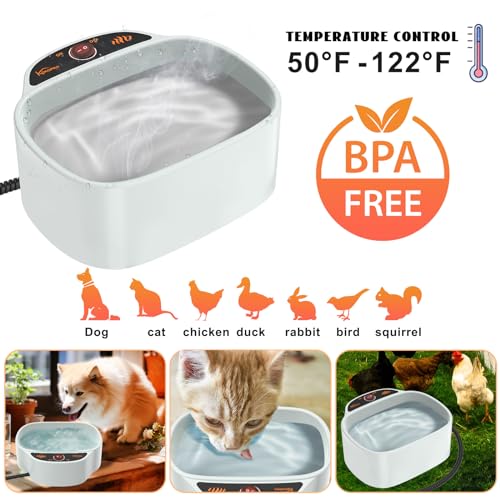 Heated-Pet-Bowl-for-Dogs-Cats-Heated-Pets-Bowl-Outdoor-Water-Bowl-for-Rabbit-Chicken-Duck-Squirrel-25L-85-Ounces-35-Watts-Feral-Cat-Feeding-Station-No-More-Frozen-Food-or-Water-Grey