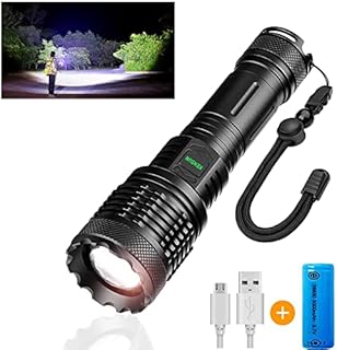 ASORT LED Torch Super Bright 25000Lumens LED Flashlight Adjustable Focus Handheld Flashlight Pocket Tactical Torch Battery Powered Zoomable and Waterproof Camping Outdoor Torch (1x 5000mAh Batteries )
