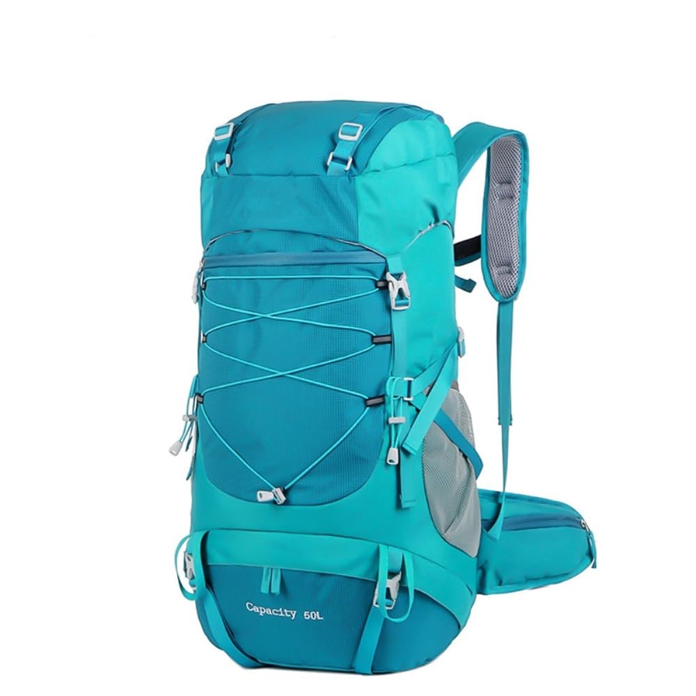 SMYDM - Zaino da trekking con copertura antipioggia, grande capacità, con telaio esterno, per uomo e donna, resistente all'acqua, zaino da campeggio per trekking e viaggi, Rosso, L, Casual