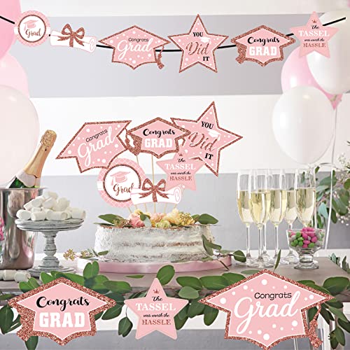 Image of party greeting 2026 Graduation Decorations Set of 24 Class of 2026 Table Decor Congrats Grad Party Centerpiece Sticks Table Toppers Graduation Party Supplies, Rose Gold