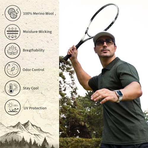 Merino Protect 100% Merino Wool Polo Shirts Mens Anti-Odor Short Sleeve Moisture Wicking Base Layer for Travel3