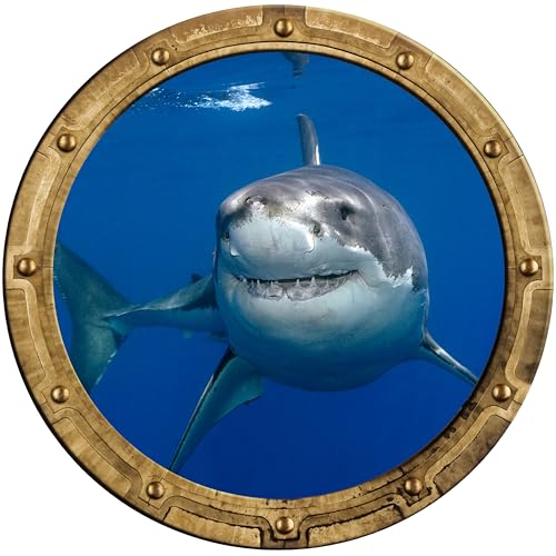 Vinilo Decorativo de Porthole Shark 18"x18" Rustic