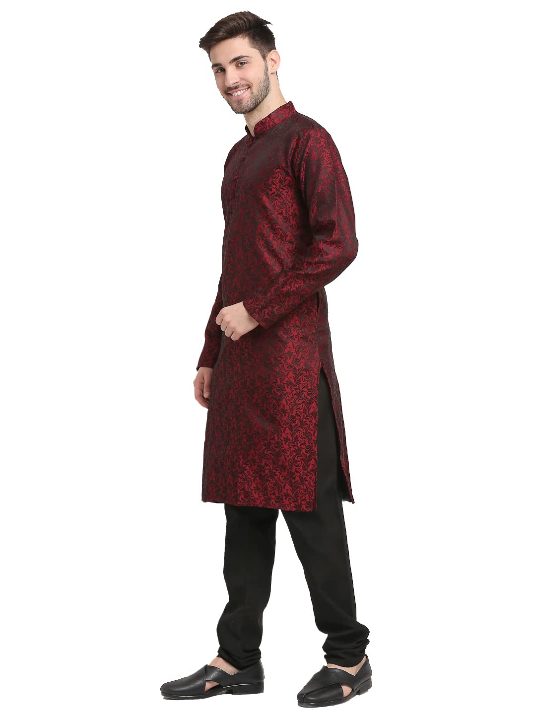 Jompers Men Woven Design Kurta With Churidar. (Maroon, Xl)