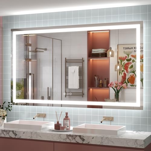 Image of 68x40 LED Lighted Mirror for Bathroom Wall Mounted, Dimmable Vanity Mirror with Lights, Anti-Fog, ETL Listed (Backlit and Front Lighted)