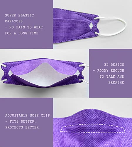Image of Borje KN95 Face Masks, 100 Pcs Disposable Face Masks, Purple Mask Against PM2.5 from Fire Smoke & Dust Filter Efficiency 95%