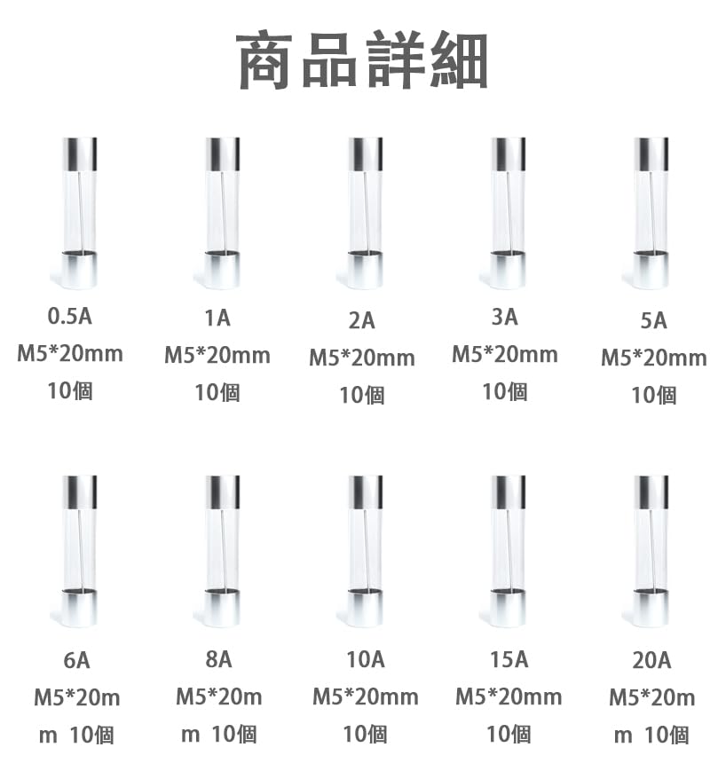 Amazon.co.jp: 【直観的なガラス管ヒューズ】0.5A/1A/2A/3A/5A/6A/8A