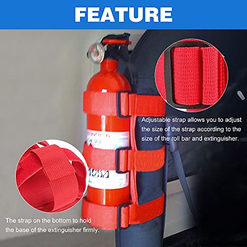 Samman Fire Extinguisher Strap Holder Adjustable Extinguisher Mount Bracket Roll Bar Compatible with Jeep Wrangler JK JKU JL TJ CJ Red 1PC