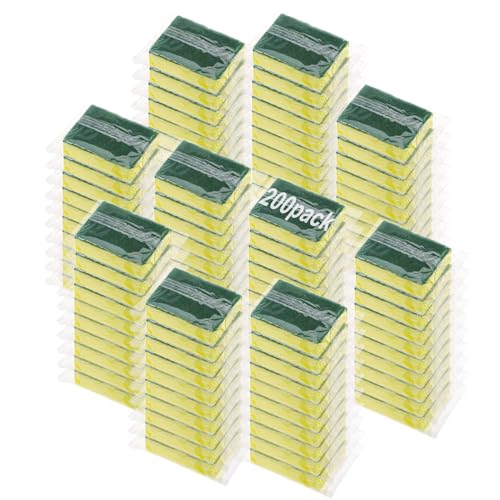 Image of 200 Pcs Individually Wrapped Sponges, Uncompressed Non Scratch Scrouing Sponges for Household Cleaning Dishes Kitchen Airbnb Apartment Car Bike Green