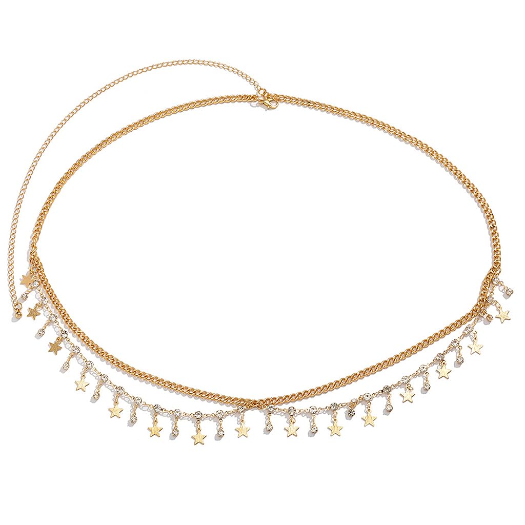 PALAY® Waist Chain for Women, Stylish Dual Layer Metal Belly Hip Chain for Women Saree, Fashion Ladies Rhinestone Stars Pendent Waist Chain for Saree, Crop Tops, Bikinis, Lehengas (Fits Waist 70-92cm) (B0CSJWLHPD) Amazon Price History, Amazon Price Tracker