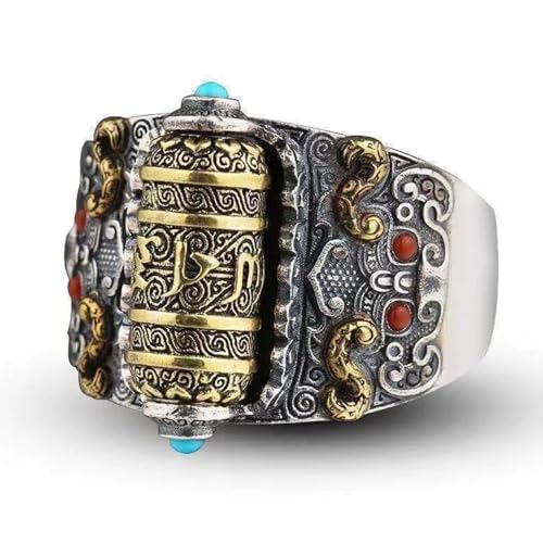 Nine-eyed Dzi Ring, Feng Shui Lucky Rings for Men and Women, Six-word Mantra Tibetan Buddhism Ring, Buddhist Meditation Amulet, Adjustable Rotating Blessing Rings Bring Wealth and Happiness
