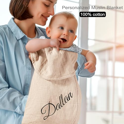 Personalized Baby Blanket for Boys and Girls,Cotton Muslin Swaddle Blankets with Custom Name and Pattern,Newborn Receiving Blanket for Baby Bath,Swaddle,Stroller,Crib - Image 4