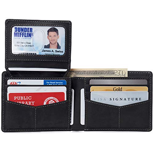 Image of Alpine Swiss Connor Executive Bifold Wallet | Business Passcase for Men | Premium Leather | Dual ID Windows | RFID Blocking | Gift Box Included Nubuck Black
