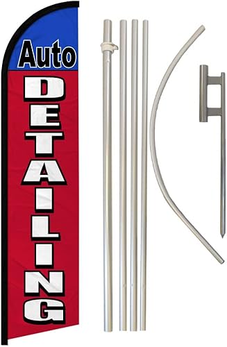Kit de bandera y poste publicitario sin viento, perfecto para talleres de carrocería, lavado de autos, servicios móviles