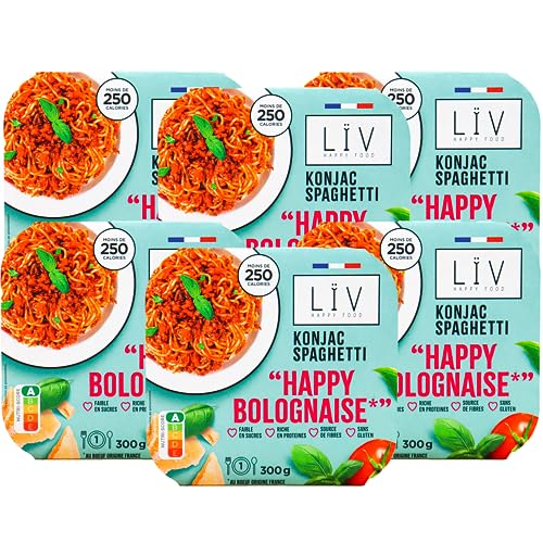 LïV Happy Food – Plato individual Happy Boloñesa con Konjak Sghetti, pasta sin gluten, planta konjak, sin gluten, baja en calorías, 6 x 300 g
