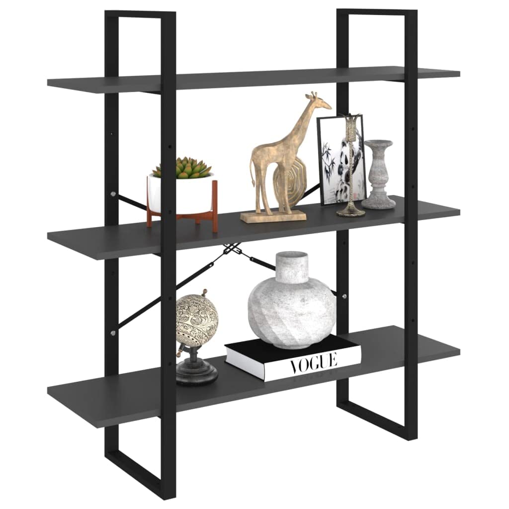 Industrielles Bücherregal Grau 100x30x105 cm aus Holzwerkstoff und Metall, 3 Ablagen für Bücher und Dekoration, modernes Standregal für Wohnzimmer, pflegeleicht mit feuchtem Tuch
