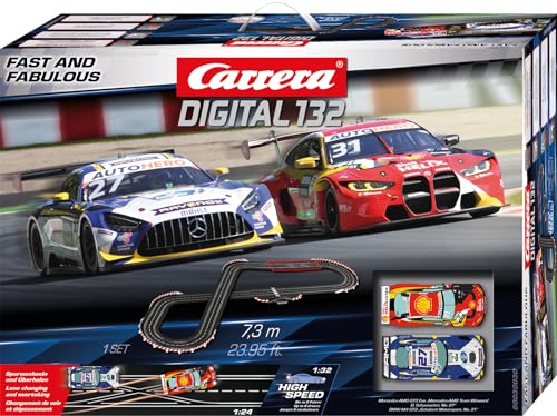 Image of Carrera Digital Electric Slot Car Racing Track Set Includes Two Cars & Two Dual-Speed, Fast and Fabulous