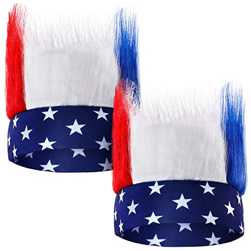 Yougulu 2 Pieces Patriotic Colorful Hairy Headband Independence Day Headband Crazy Hair Wig Accessory for Theme Party