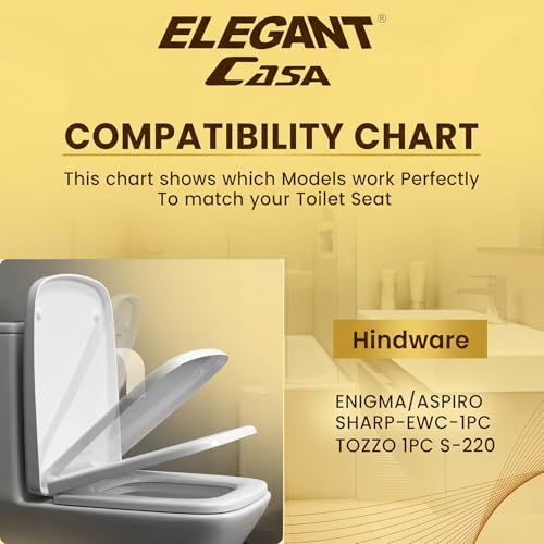 Image of ELEGANT CASA Polypropylene Soft Closing Toilet Seat /Western Toilet Seats Cover for Bathroom /Seat for Commode with Stable Hinges-Rectangular Shape Design Colour (Glossy White)-1 Set