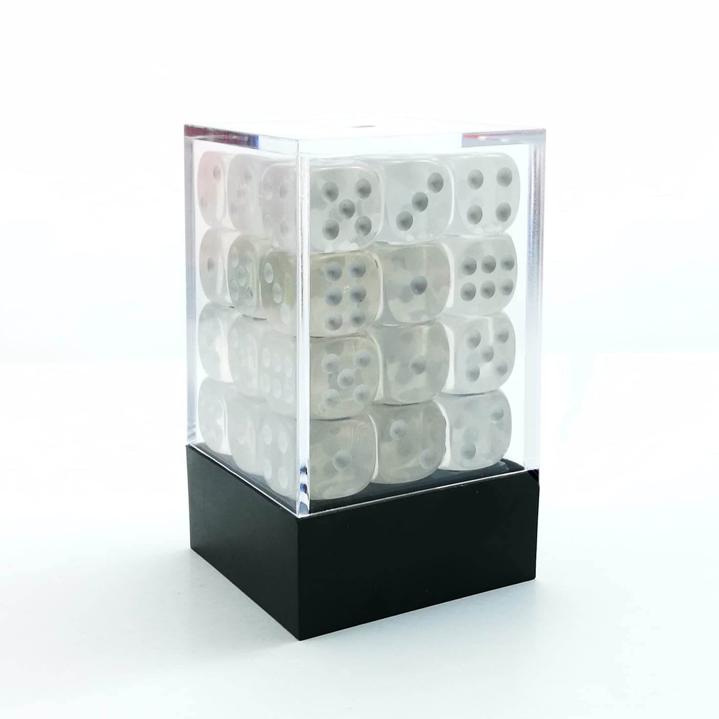 Bescon 12mm Six Sided Dice (36) Brick Box, Clear Dice with White Pips โ image 1