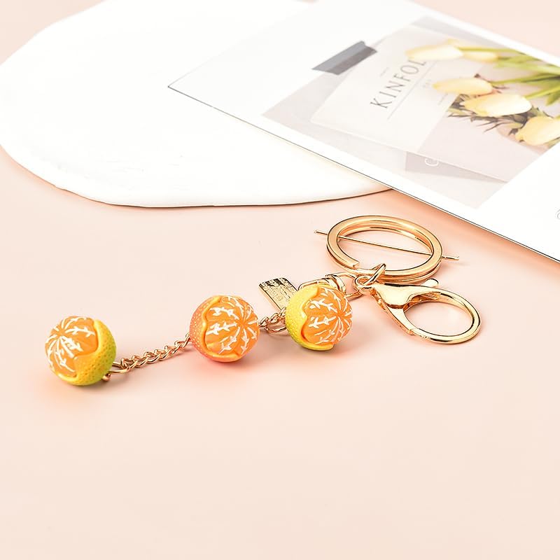 Simulated Food Fruit Orange Keychain Accessories for Women Teen Girls Cute 3D Cartoon Novelty Keychains for Adults Female Gold Resin Purse Car Backpack Cell Phone Case Keychains Gifts for Friends Mom - Image 5