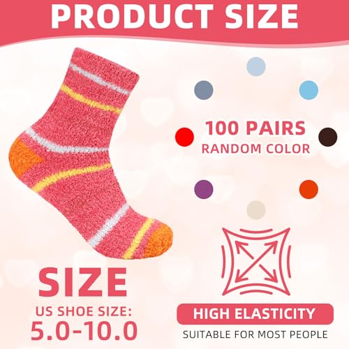 Suhine 100 Pcs Bulk Women's Fuzzy Plush Slipper Socks - Warm Winter Soft Fluffy Assorted Bed Comfy Sleep Socks for Women Girls Home Gift2