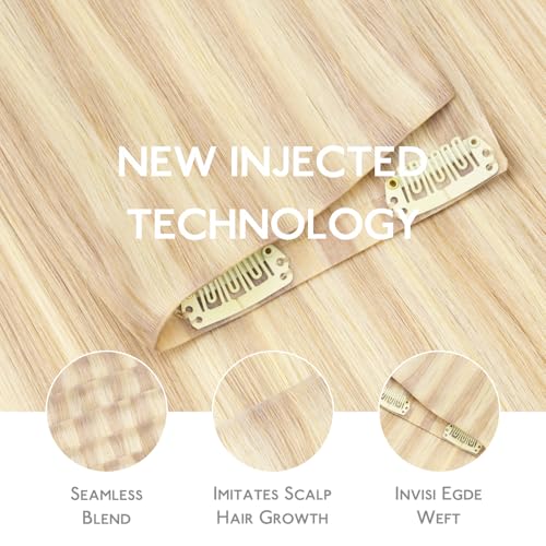 Image of WENNALIFE Invisi Edge Clip in Hair Extensions Real Human Hair, 16 Inch 130g 7pcs Balayage Light Wheat Platinum Blonde Seamless Clip in Extensions Remy Hair Clip Ins Invisible PU Skin Weft Straight Ext