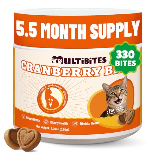 Multibites 330 Chews Cranberry Bites for Cat UTI Treatment with D-Mannose and Marshmallow Root Bladder Control Supplements for Cats Kidney&Urinary Tract Health Natural Ingredients Cat Urinary Treats
