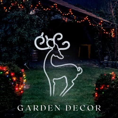 Garden Mile® Large Standing Reindeer Static Rope Light Silhouette Pre-Lit with Cool White LED Lights Waterproof Indoor Or Outdoor Christmas Decoration Fairy Lights 90cm