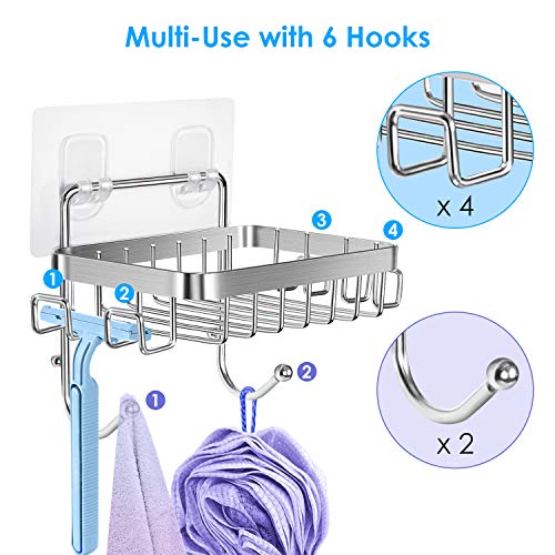 ODesign Wall-Mounted Soap Dish Holder with 6 Hooks for Bathroom and Kitchen - No Drilling Required, Silver - 1 Pack