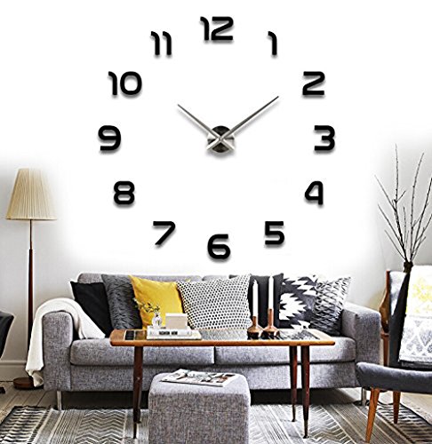 FlyRay DIY 3D Moderno reloj de pared Los grandes números arábigos Murales Pegatinas para Dormitorio Living House Hotel Restaurante Oficina-Negro