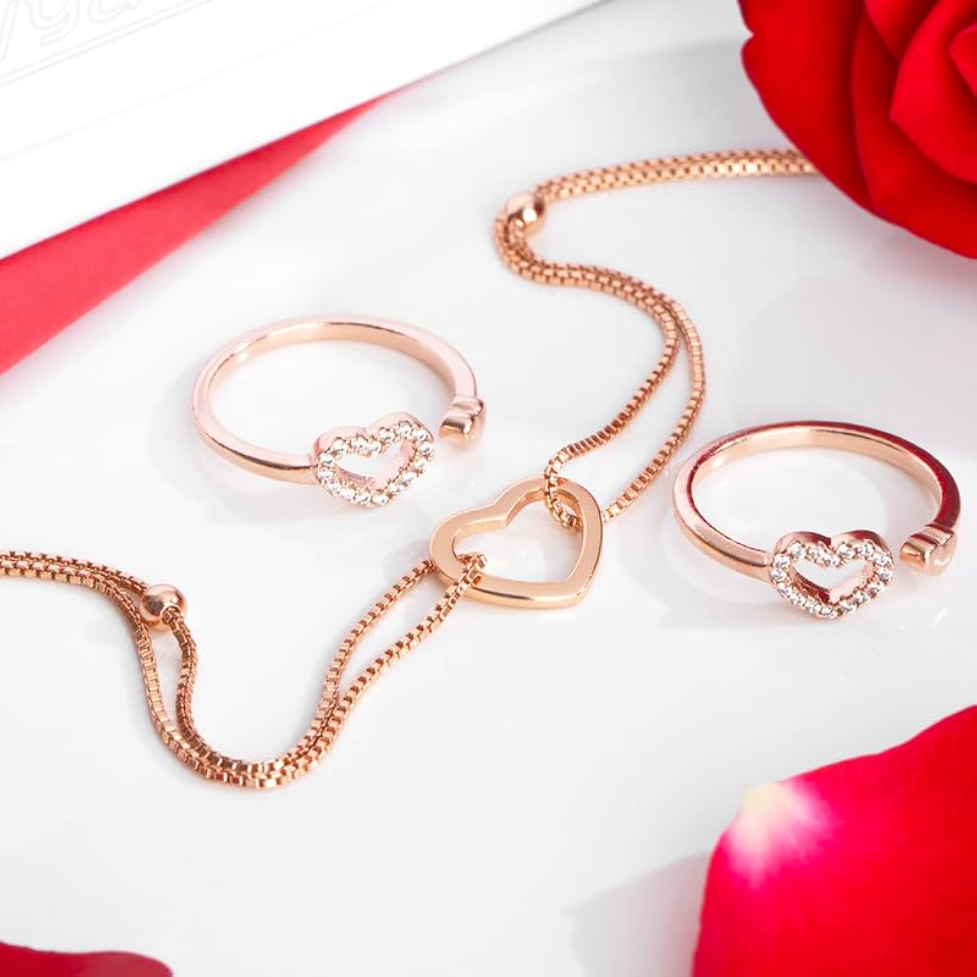 925 Sterling Silver Eclectic Heart Rose Gold Plated Jewellery Set