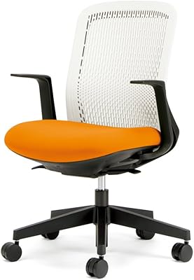 プラス デスクチェア オフィスチェア トライ Try ローバック ホワイトシェル L型肘 KB-TR50SEL オレンジ 39-672