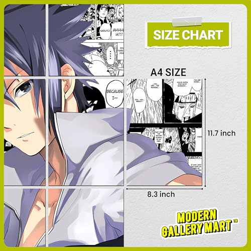 Image of MODERN GALLERY MART Pack of 20 Naruto Sasuke Uchiha Manga Poster | A4 Size Anime Wall Art (8.3 x 11.7 inch) | Manga Posters with Glue Dots | Anime Poster for Bedroom, Living Room, Office