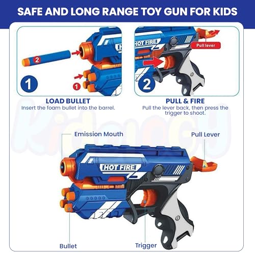Image of Kidology Blaze Storm Hot Fire Soft Bullet Gun Toy for Kids Age 3+ Years | 10 Safe Foam Bullets, Easy, Fun Target Shooting Battle Fight Game for Boys and Girls | Ideal for Gifting