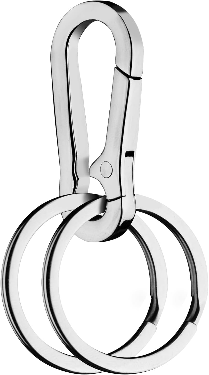 Solid Stainless Steel Keychain Keyrings Carabiner Clip for Home & Car Keys, Corrosion-Resistant Key Chain for Women & Men, Smooth Polished Finish, Small 2.9"x1.4"
